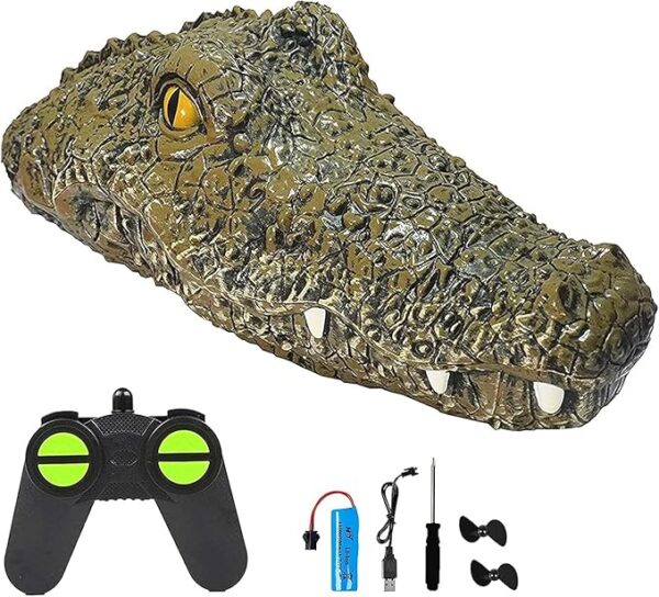 RC Alligator Head Boat, 2.4 GHz Remote Control Crocodile Boat with Low Battery Protection, 15mph High Speed, Great for Guard Prank in Swimming Pool Pond Lake Home Decoration