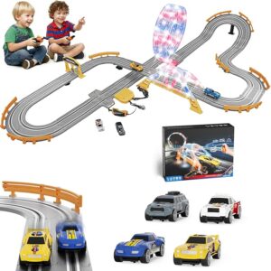 18.04ft 2-in-1 Slot Car Track Sets Toy - with 4 Cars, Battery or Electric Car Track Set with Dual Racing Game