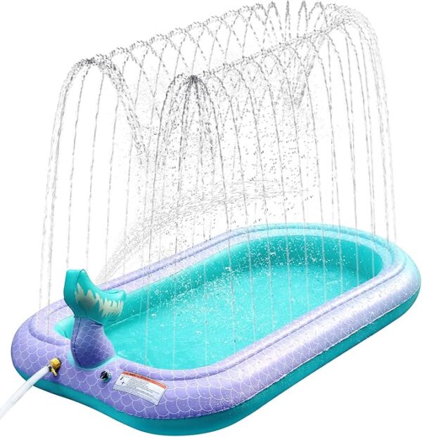68" Mermaid Splash Pad & Sprinkler for Kids, Large Outdoor Water Play Mat Summer Inflatable Wading Pool, Fun Sprinkler Water Toys for Toddlers Babies Boys Girls Age 3+ -Pink