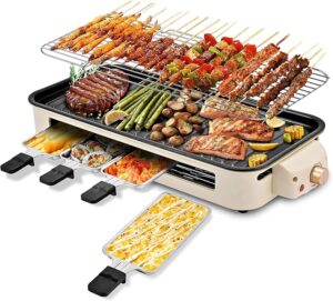 Electric Indoor Grill,2 in 1 Indoor Grills for Kitchen with Grill Net & Non-Stick Cooking Removable Plate, Temperature Control, Dishwasher Safe, 1800W Large Smokeless Griddle