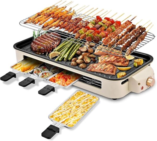 Electric Indoor Grill,2 in 1 Indoor Grills for Kitchen with Grill Net & Non-Stick Cooking Removable Plate, Temperature Control, Dishwasher Safe, 1800W Large Smokeless Griddle