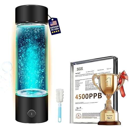 2026 New Hydrogen Water Bottle-Hydrogen Concentration up to 4500 PPB【SGS-Certified Hydrogen Generator】 2026 SPE/PEM Technology Odorless Double Hydrogen Content for Sports/Home/Office/Travel HC03