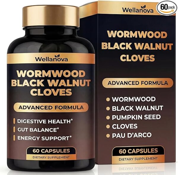 Wormwood Black Walnut Clove Cleanse for Humans - Advanced Detox Formula for Adults - Gut Health Supplement with Wormwood Herb