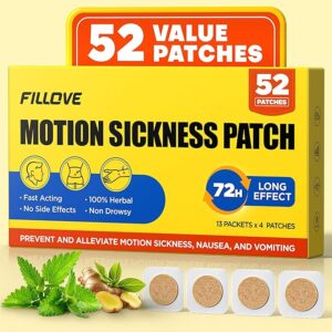52ct Motion Sickness Patches Non-Drowsy, 72H Lasting Sea Sickness Patches Cruise Essentials 2026, 100% Natural Motion Sickness Patch Travel Essentials for Car Airplane Ship Altitude Sickness