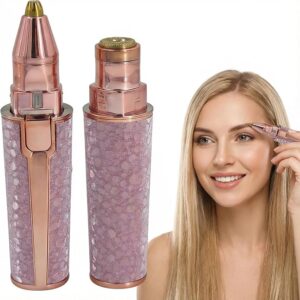 Eyebrow Trimmer Facial Hair Remover for Women, 2 in 1 Rechargeable Painless Electric Hair Removal Device for Face, Eyebrows, Lips,Pink