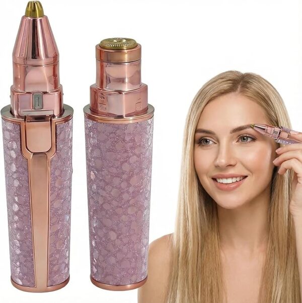 Eyebrow Trimmer Facial Hair Remover for Women, 2 in 1 Rechargeable Painless Electric Hair Removal Device for Face, Eyebrows, Lips,Pink