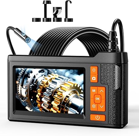 Dual Lens Borescope with 32GB Card, 4.3" Endoscope Camera with Light 16.4FT Semi-Rigid Inspection Cable