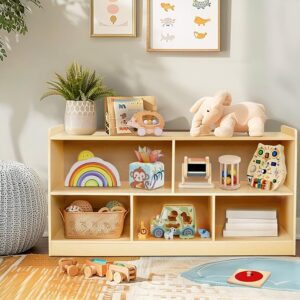 Montessori Shelf, Wooden Toy Storage Organizer for Books Toys, 2 Shelf Bookcase, 5-Section Storage Cabinet
