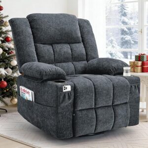 91cSTOk-O5L._AC_SX679_ 360° Swivel Rocker Recliner for Adults, Nursery Glider Recliner with Massage and Heating, Rocking Chair with Cup Holder, Manual Recliner Chair for Living Room, Bedroom (Fabric, Dark Gray)