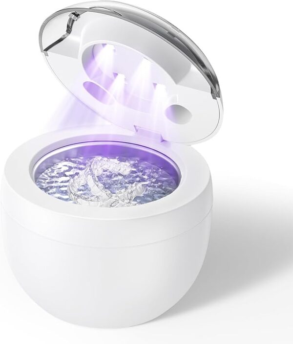 EcoBasic Retainer Cleaner, 45kHz Ultrasonic Retainer Cleaner Machine with 200ML Capacity & 4 Modes for Dentures, Aligners, Mouthguards, Retainers, Jewelry and Denture Appliances, White