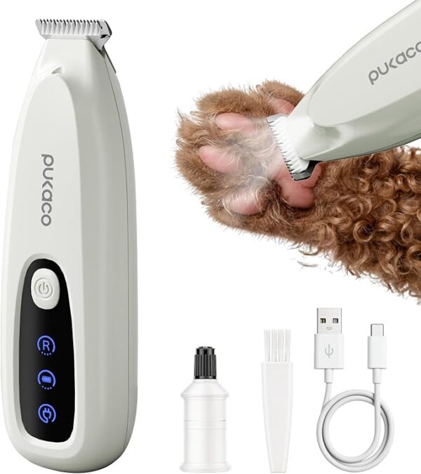 2026 Upgraded Dog Paw Trimmer with LED Light, Low Noise Small Pet Hair Trimmer 18mm Wide Curved Blade, 35dB Cordless Waterproof Pet Paw Grooming Clippers for Dogs, Cats, Paws, Ears, Face, Rump