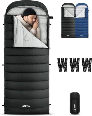 3-in-1 Hybrid Down Sleeping Bag, Lightweight 3 Season Backpacking Sleeping Bag with Pad Attachment System & Compression Sack for Spring Summer Fall Car Camping Hiking 30°F 45°F