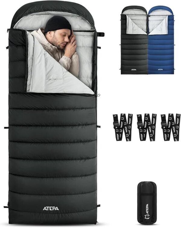 3-in-1 Hybrid Down Sleeping Bag, Lightweight 3 Season Backpacking Sleeping Bag with Pad Attachment System & Compression Sack for Spring Summer Fall Car Camping Hiking 30°F 45°F