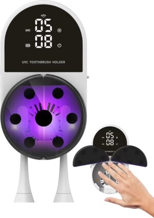 UV Toothbrush Sanitizer Holder | Wall Mounted UV-C Toothbrush Cleaner | Tooth Brush Sanitizer Holder Auto Shut-Off, USB Rechargeable, Fits All Brushes, Bathroom Organizer