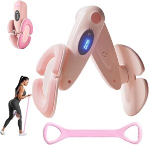 Pelvic Floor Trainer for Women, Kegel Exerciser with Counter, Inner Thigh & Butt Trainer, 3 Resistance Levels, Rotatable Angle, Lockable Compact Design, Home Workout Set with Resistance Band