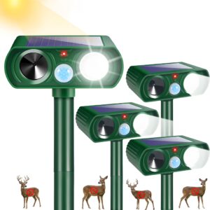 2026 Upgraded Sonic Fortress Pro Deer Repellent Outdoor,4Pack Solar Ultrasonic Animal Repellent with Motion Sensor&Flash Light-IP65 Waterproof Raccoon Fortress Pro for Squirrel,Cat-Garden&Yard