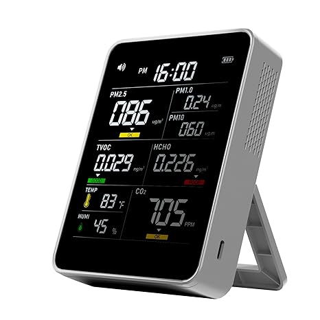 Air Quality Monitor Indoor,13-in-1 Smart Air Quality Tester with PM 2.5, CO2, TVOC, HCHO, PM1, AQI, PM10, Temperature & Humidity, Real Time Display, Battery Powered, for Home & Office