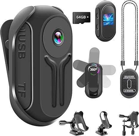 Upgraded 1080P Mini Body Camera with 64GB Card, Sports Action Cameras, Hands-Free Body Cam with Magnetic Back Clip, Mini POV Camera for Cycling Vlogging Travel