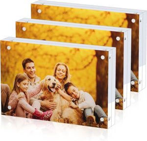 3 Pack Acrylic Picture Frames 5x7, 20%thicker Free Standing Desktop Display,Strong Magnetic Photo Frame, Double Sided Clear Picture Frames , Frameless Standing Desktop Frame for Home, Office, Gift Ready