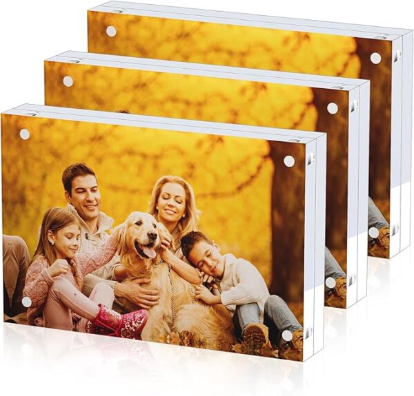 3 Pack Acrylic Picture Frames 5x7, 20%thicker Free Standing Desktop Display,Strong Magnetic Photo Frame, Double Sided Clear Picture Frames , Frameless Standing Desktop Frame for Home, Office, Gift Ready