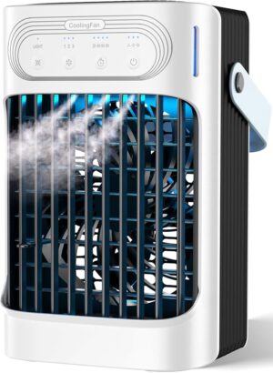 Portable Air Conditioners Cooling Fan, 800ml Mini Air Conditioner Portable AC Unit with 3 Cool Mist & Speeds, 7 Night Light & 2-8H Timer, Personal Air Cooler for Bedroom Office Camping