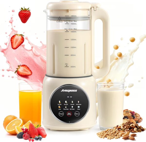 Nut Milk Maker Machine, 62.5oz Automatic Soy Milk Maker Machine, 10 in 1 Plant Based Milk Maker Blender Homemade Almond/Soy/Oat Milk, Juice, Boil Water, Shakes, Delay Start/Keep Warm