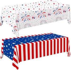 Yunfan 4th of July Decorations Tablecloth 54"x108" Plastic Disposable Patriotic Tablecloth for Home Outdoor Fourth of July Decor Memorial Veterans Labor Party Supplies 2Pack