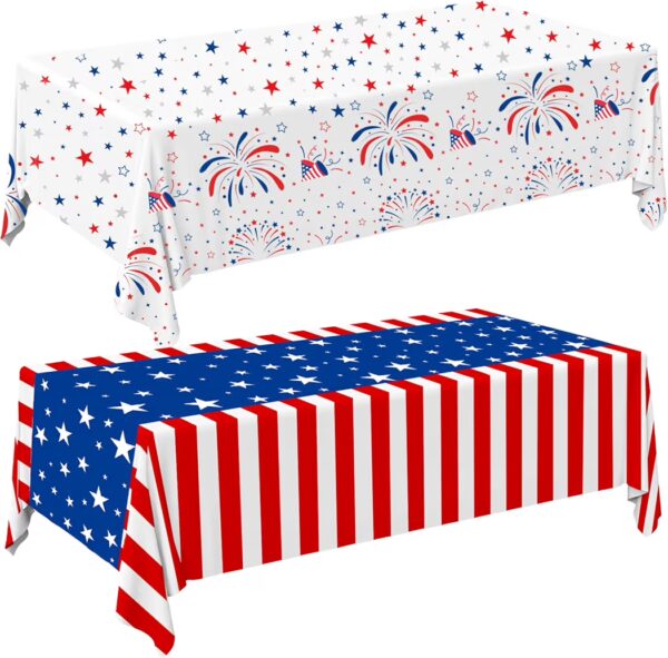 Yunfan 4th of July Decorations Tablecloth 54"x108" Plastic Disposable Patriotic Tablecloth for Home Outdoor Fourth of July Decor Memorial Veterans Labor Party Supplies 2Pack