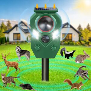 Solar Ultrasonic Animal Repellent,Cat Dog Repellent Outdoor,Solar Animal Repeller with Motion Sensor,Waterproof Rabbit Repeller with Flahing Light for Yard Skunks,Raccoon Birds Squirrels Deer-One Pack
