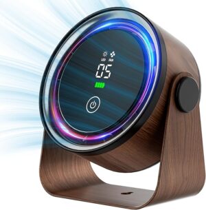 81U1TiqeUYL._AC_SX679_ Small Desk Fan 5000mAh Rechargeable Battery Powered -Retro Low Noise Quiet Portable Gentle Blowing with LED Night Light Office Bedroom Table Top Wall Hanging Kitchen Camping Dorm 5-Speed 360° Rotation
