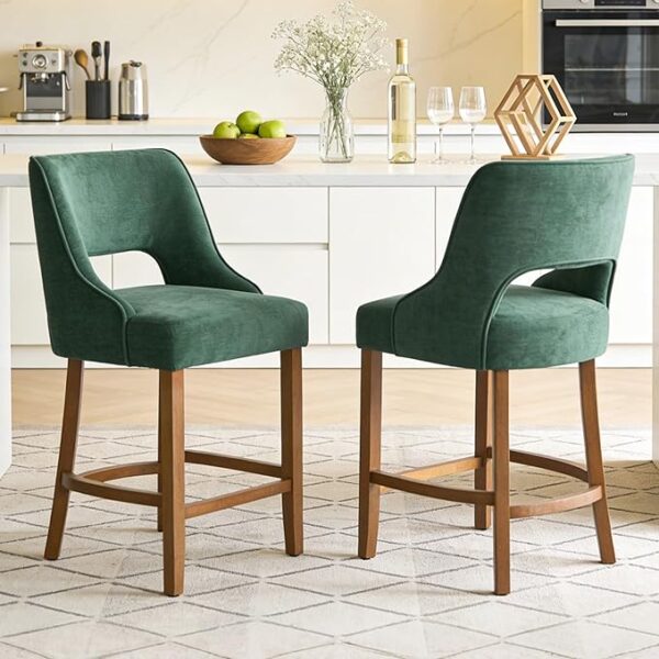 81eZmwQrGGL._AC_SX679_ Bar Stools Set of 2, 26" H Counter Height Bar Stools with Backs, Modern Upholstered Accent Barstools with Curved Footrest for Kitchen Island, Dining Room and Bar, Green-Walnut Legs