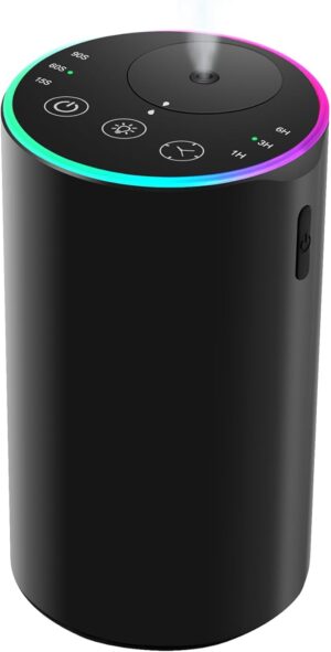 Waterless Essential Oil Diffuser, 7 Colors LED Light, Battery Powered Mini Scent Air Machine, Aromatherapy Mist Diffuser for Home Room Car Office