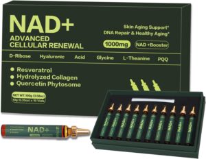 1000mg Liquid NAD+ Supplement with Nicotinamide Riboside, Resveratrol, CoQ10, D-Ribose, Advanced NAD+ Resveratrol for Men & Women, Berry Flavor - Third-Party Tested - 10 Vials A