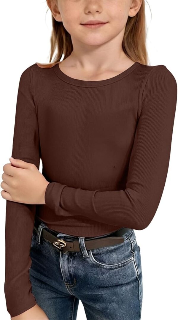 Girls' Long Sleeve Shirts, Warm Crew Neck T-Shirts, Children, Plain, Comfortable, Ruffle Undershirt, Winter, Soft, Long Sleeve T-Shirts, Loose, Casual SIim Fit Tops, Pour Outdoor Sports