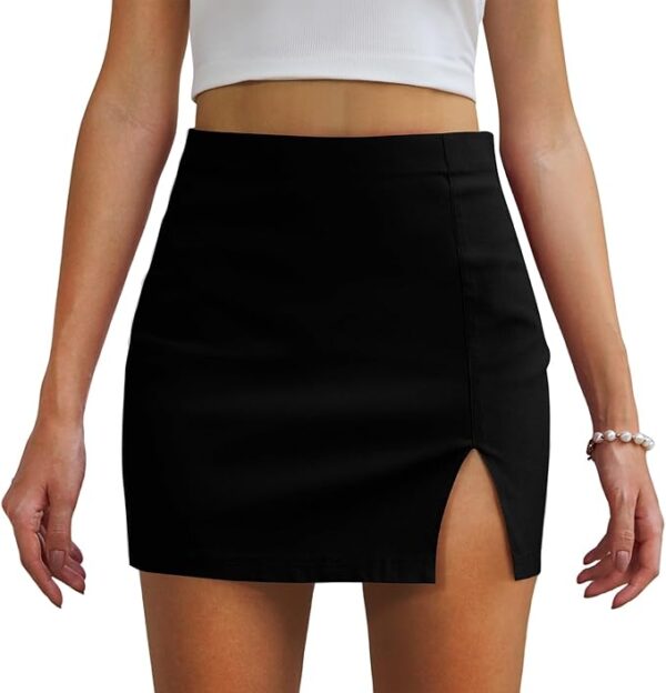 Black Mini Skirt High Waisted Y2K Bodycon Slit Stretchy Short Sexy Skirts for Women