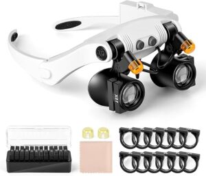 NZQXJXZ Magnifying Glasses with Light Head Magnifying Glasses with LED Light, Magnifying Glasses with 3X 4X 5X 6X 7X 10X 15X for Reading Craft Watches Jewellery Repair Hobbies Interchangeable Lens