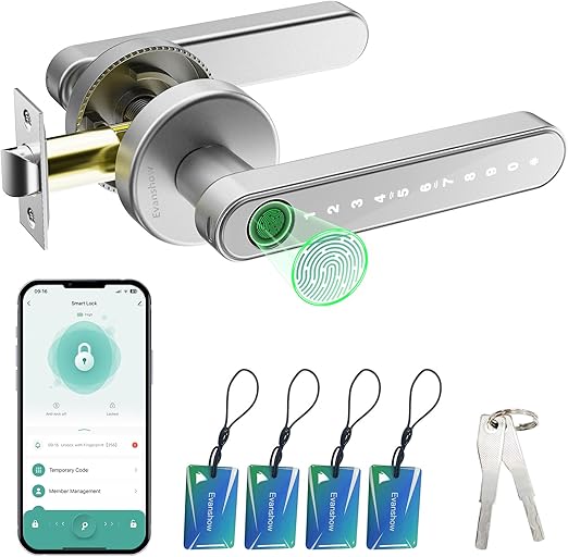 Smart Door Lock with Knob, Keyless Entry Door Locks with Handle, Fingerprint Door Knob for Bedroom