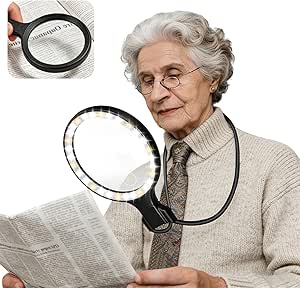 10X Freihändig Lupe mit Licht, Flexible Schwanenhals HD Lupe zum Lesen, Reparieren, Nähen, Sehschwäche, Leselupe mit Licht für Senioren(3 Beleuchtungsmodi)