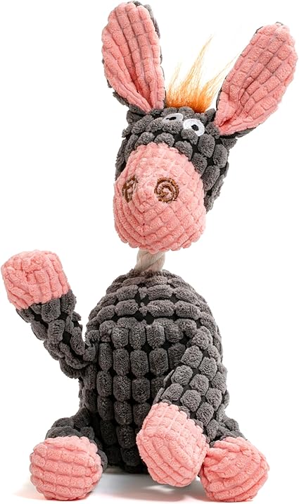 Squeaky Plush Dog Toys - Adorable Animal Designs with Soft Cotton Filling, Cute Stuffed Dog Chew Toys for Small, Medium Non-Aggressive Chewing Dogs Chewer (Grey - Donkey)