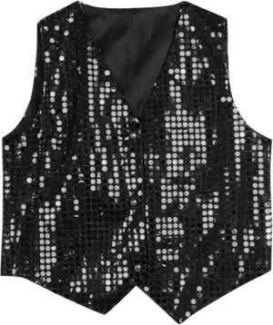 Generisch Children's Boys Girls Sequin Vest Shiny Glitter Suit Vest Sleeveless V-Neck Tops with Buttons Wedding New Year's Eve Blazer Carnival Festive Party Costume Disco Jazz Top