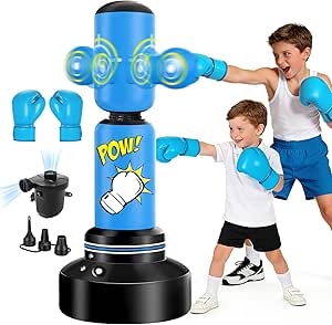 360° Rotating Punch Bag Children, Standing 165 cm Boxing with Boxing Gloves, Electric Air Pump, Punch Bag Toy from 6-14 Years, Karate Gifts