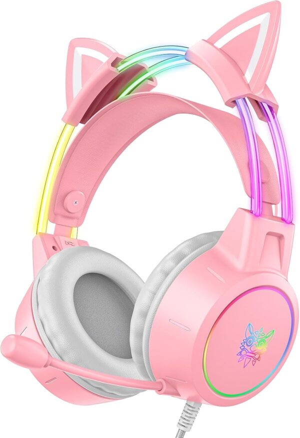 Lightweight Gaming Headset with Detachable Cat Ears, RGB Lighting