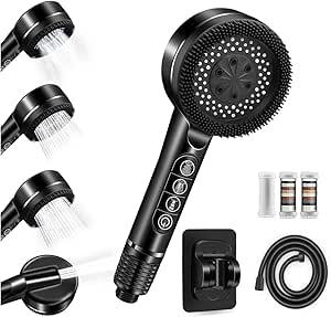 High Pressure Shower Heads, Hard Water Filter Shower Head with 1.5m Shower Hose and Shower Stand