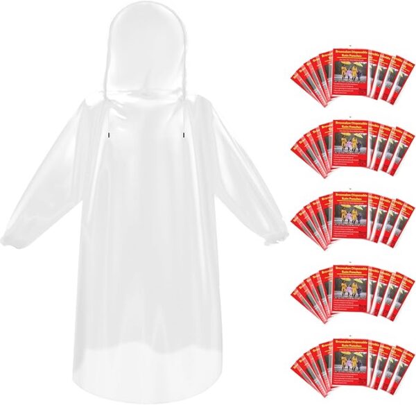 6 & 20 & 50 Pack Disposable Rain Ponchos for Adults