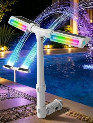 2026 Upgrade Height Solar Pool Fountain with 10-Color 4-Mode LED Lights, Auto Light-Sensing Pool Sprinkler Fountain for Above/Inground Pools, 360° Adjustable Spray for 8-16°F Cooling (Gray)