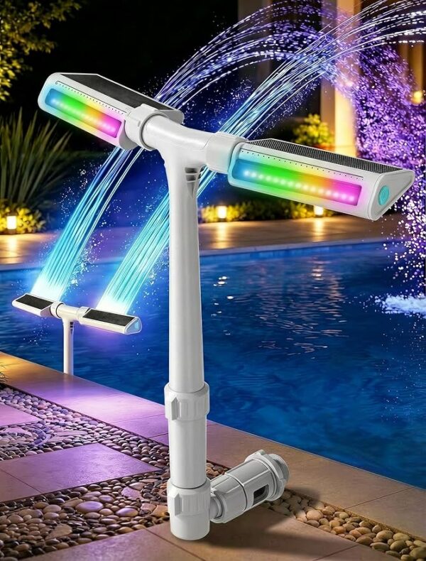 2026 Upgrade Height Solar Pool Fountain with 10-Color 4-Mode LED Lights, Auto Light-Sensing Pool Sprinkler Fountain for Above/Inground Pools, 360° Adjustable Spray for 8-16°F Cooling (Gray)